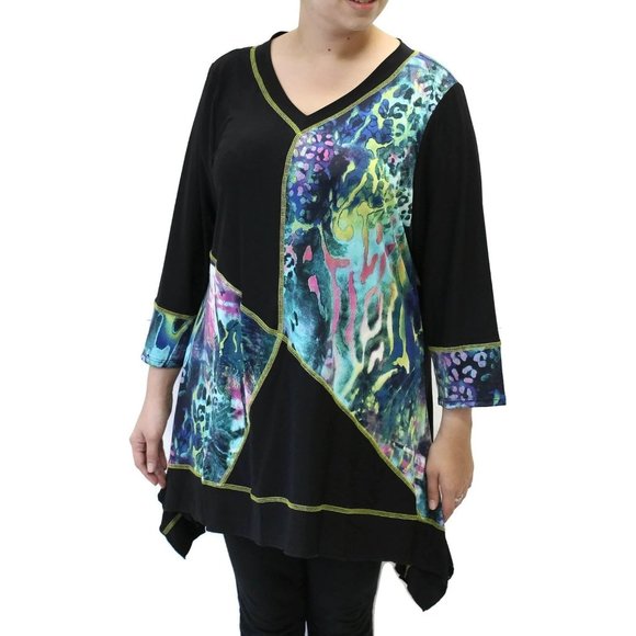 Pretty Woman Funky Patchwork Tunic Top Plus Size, Purple - Picture 4 of 7